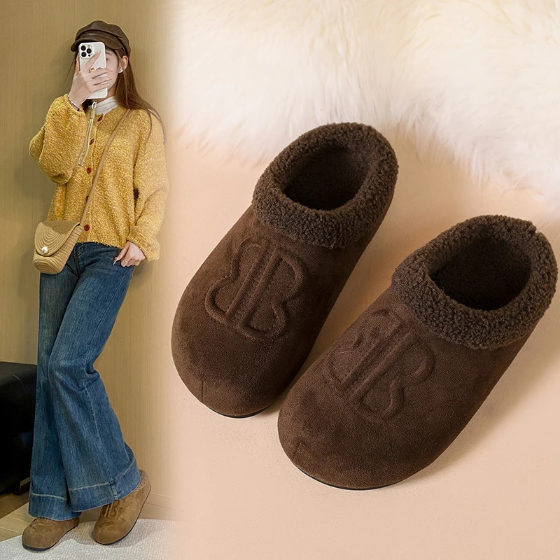 

Хлопковая обувь Baotou, домашняя полускользящая теплая обувь на флисовой подкладке на толстой подошве для уличной одежды, лоферы, 29-2