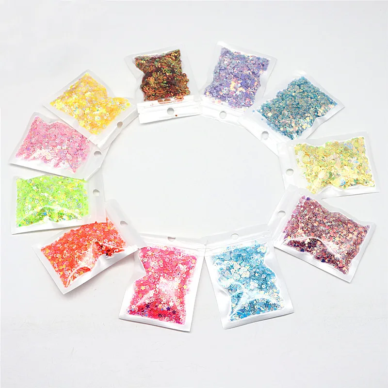 Multi Size Mix Color 1-10mm Glitter PVC Multi-Shape Glitter Glitter Glitter Sequin Sewing Wedding Craft Accessories 10/20g