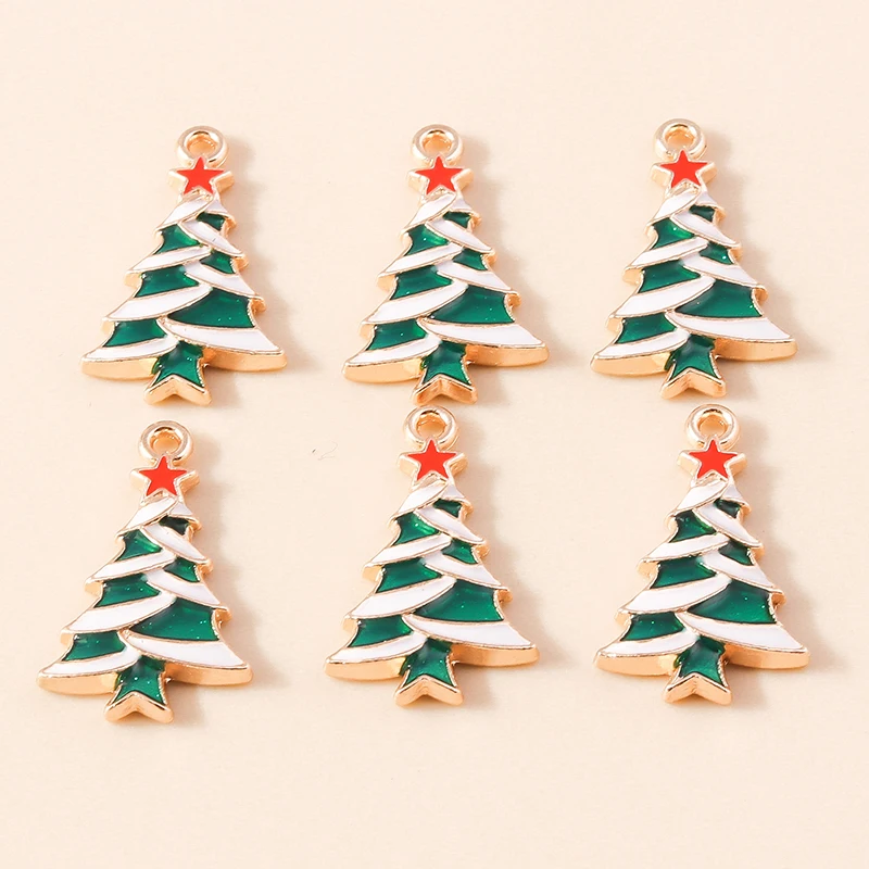20 Stück gemischte niedliche Emaille-Weihnachtsbaum-Anhänger für die Schmuckherstellung, Tropfenohrringe, Halsketten, Armbänder, DIY-Bastelzubehör – Detail 11