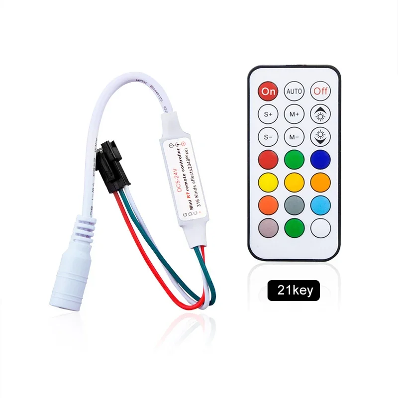 21 keys mini RF remote controller for addressable pixel light, WS2811, 2812, 2813, 2815, 1903, 2903, 16703 etc. light controller