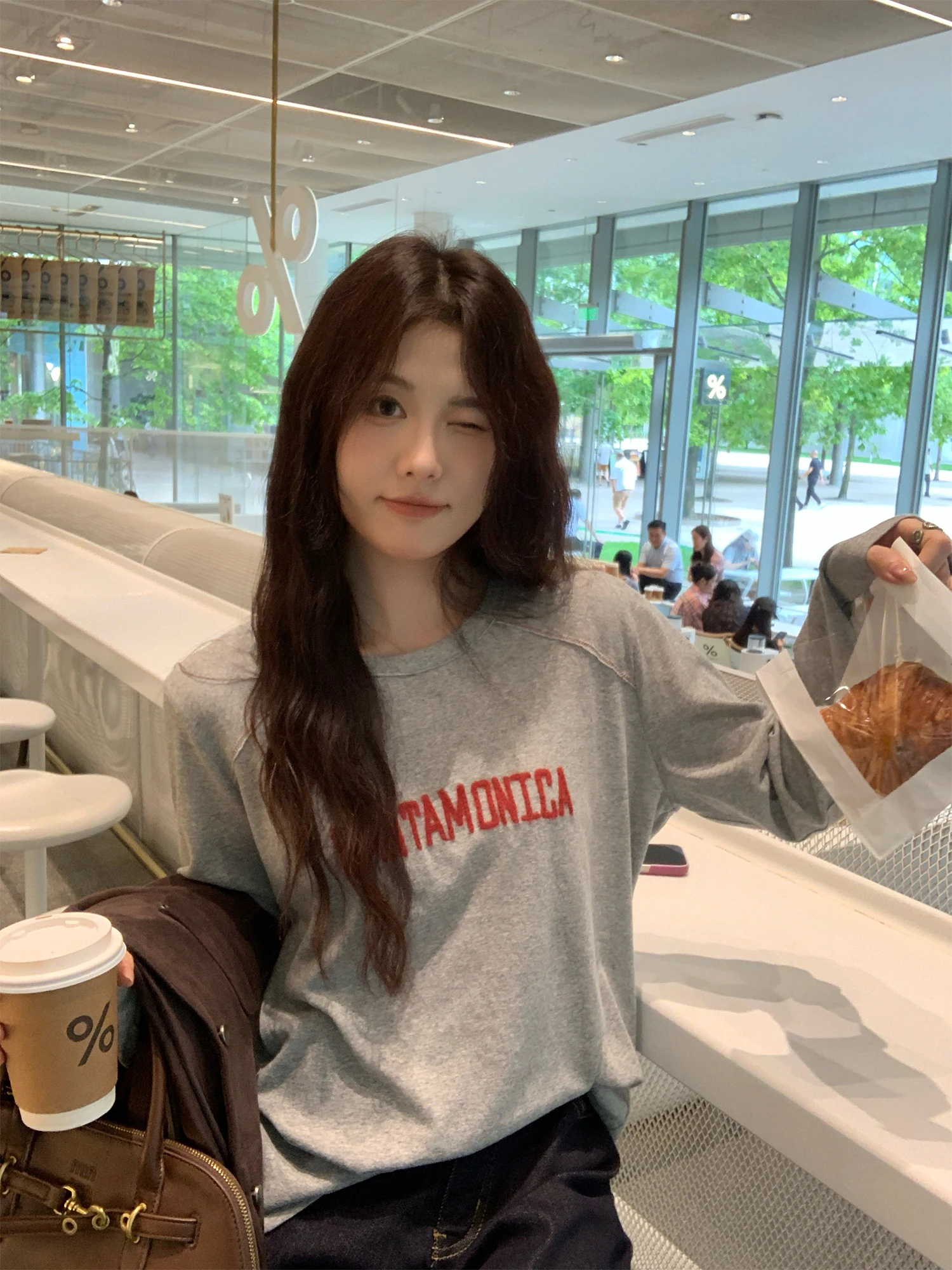 

Slimming Effect Fce Planted Long Sve T-irt oulder Insert Line Regular Fit Casual Sle for plus Size Women Autumn Wear