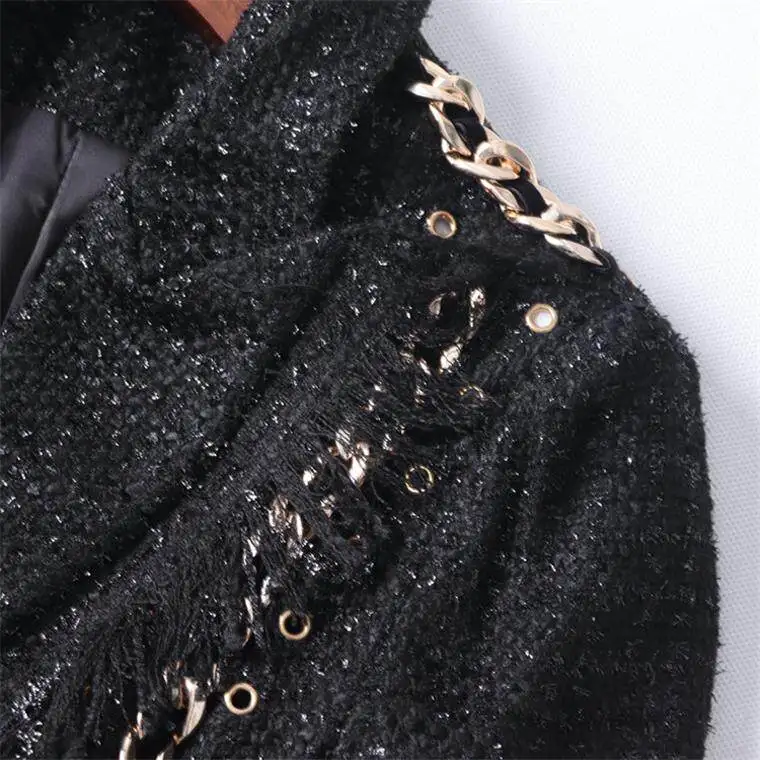 New Chain splicing design tassel edge short coat jacket PA0T8