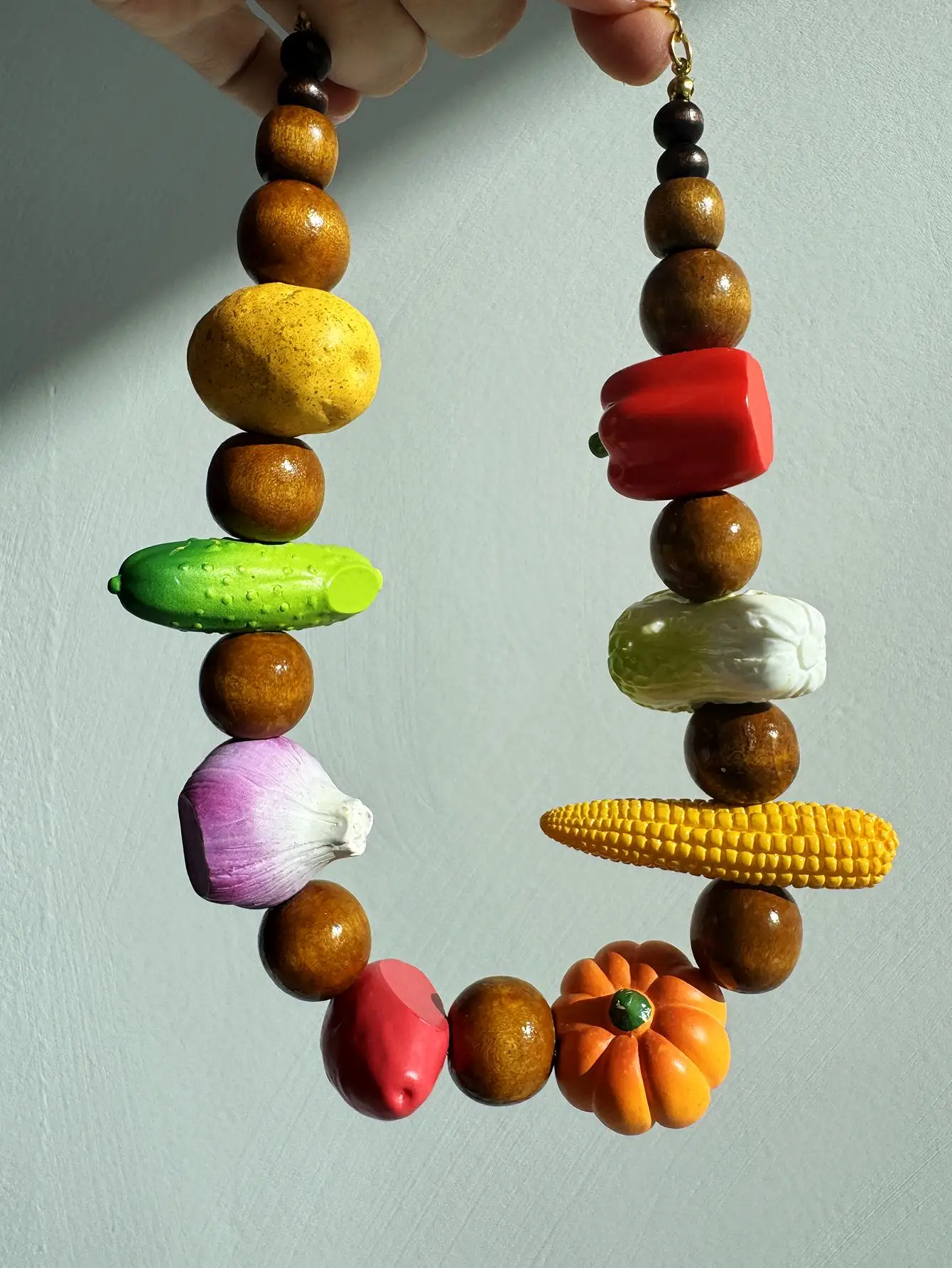 Colorful Beaded Necklace 3D Fruit Vegetable Designs, Corn, Cucumber, Onion, Bell Pepper, Y2K Jewelry For Women, Summer Vacation - view 3