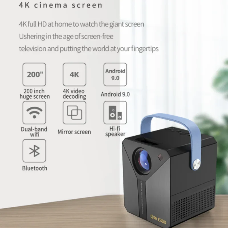 2024 New E300 4K 3D Android Smart Projector WIFI Mini Pocket Portable LED DLP Projector Home Theater for Smartphone Tablet PC