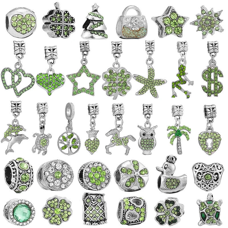 2Pcs Green Leaf Clover Charm Beads Pendant Fit Original Brand Bracelets Necklace For Women Jewelry Accessories Special Offer