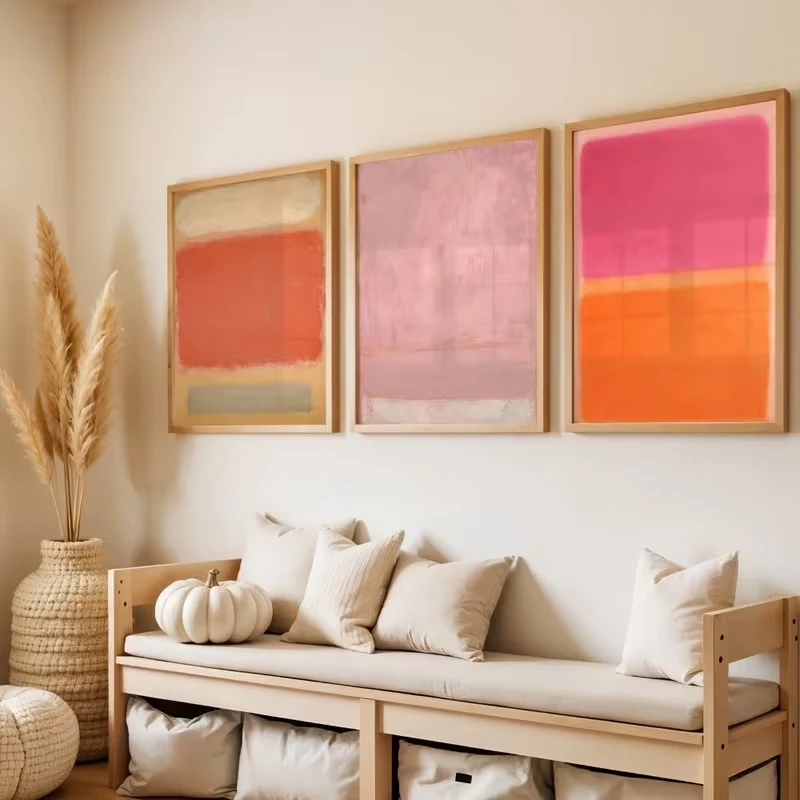 3pcs Modern Abstract Color Field Pink Coral Peach Wall Art Print Canvas Painting Poster Picture For Living Room Home Decor
