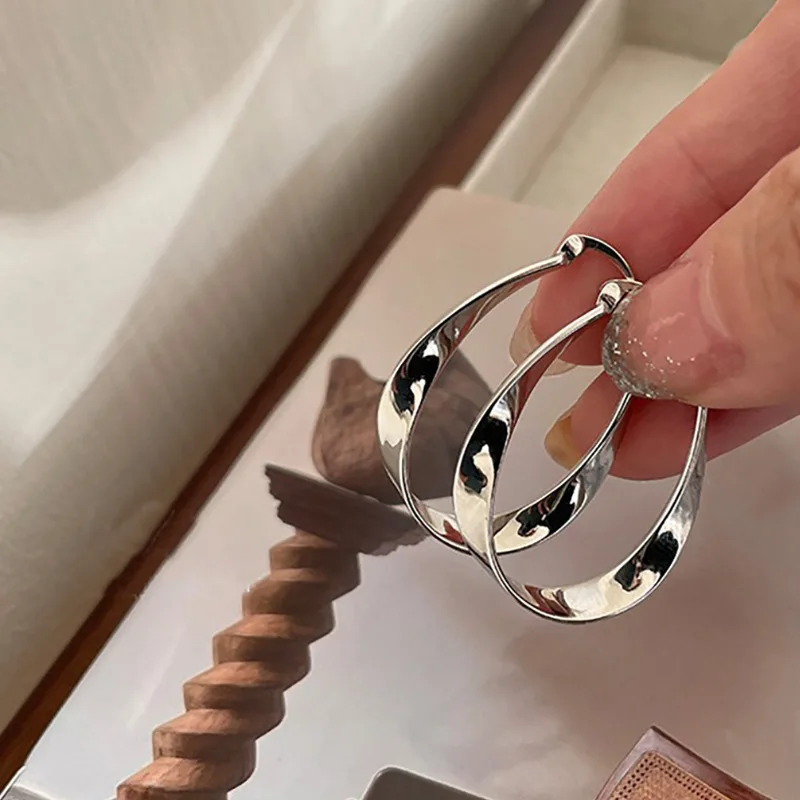 Geometric Twisted Mobius Hoop Earrings Silver Tone Euro-American Trend Compact Temperament Jewelrys for Ladies