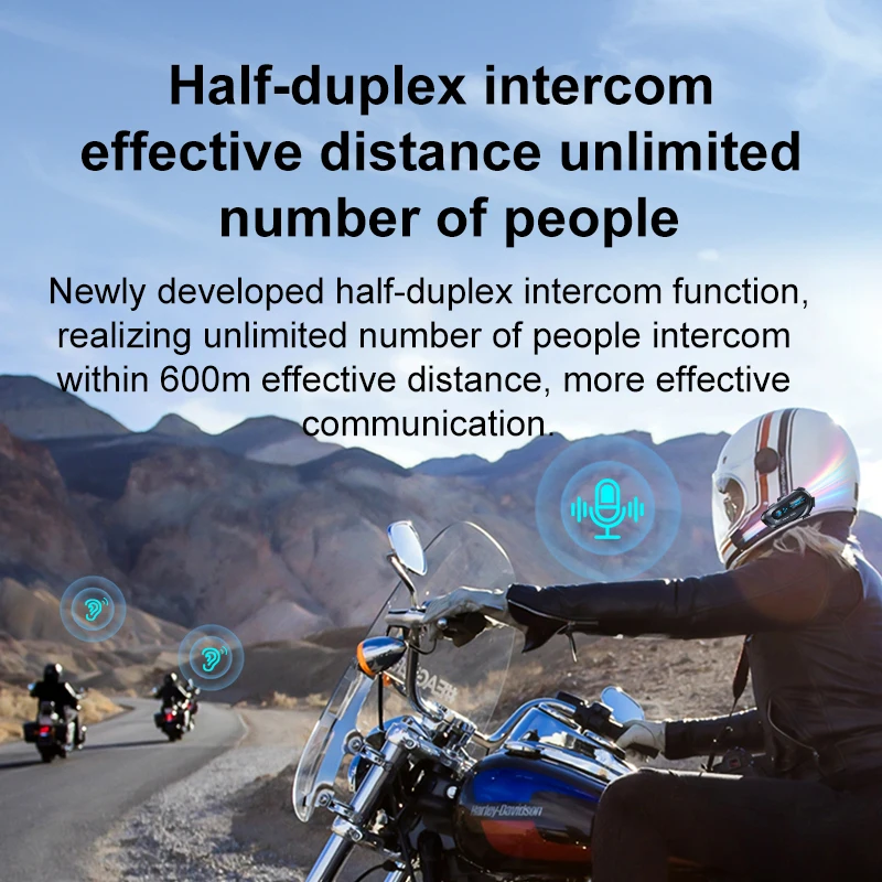 600M Half Duplex Motorcycle Helmet Intercom Headset V5.4 Waterproof Music Share Interphone Intelligent Voice Assistant Headphone