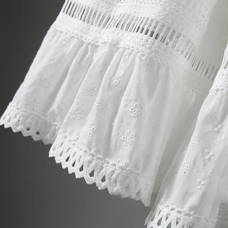 Jupe trapèze mi-longue amincissante, taille haute, dentelle brodée, Design ajouré, mélange de coton, jupe corporelle coréenne