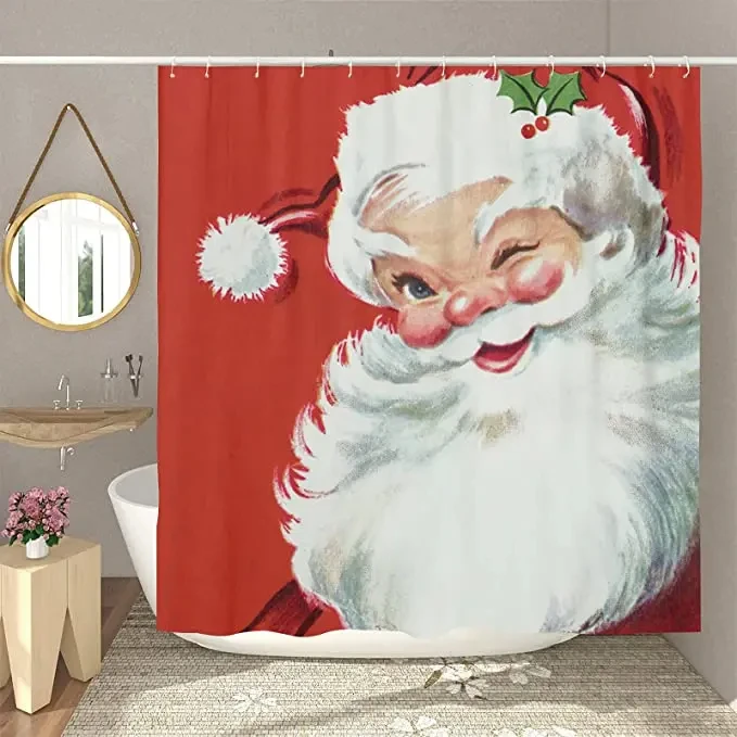 Christmas Shower Curtain Fireplace Gifts&Socks New Year Holiday Bathroom Decor Red Shower Curtains for Christmas Bathroom Sets