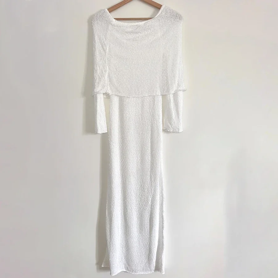 Robe longue tricotée ajourée, robe de plage, cordon de serrage, Cover-Up pour les maillots de bain, tenues de plage Sexy pour femmes, vêtements de plage, 2024