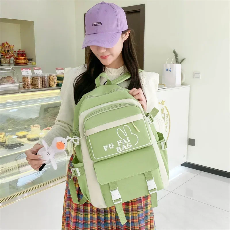 4-piece Set School Student Backpacks Female Travel Instagram Leisure Large Capacity Fashionable Versatile Japanese Korean Trends