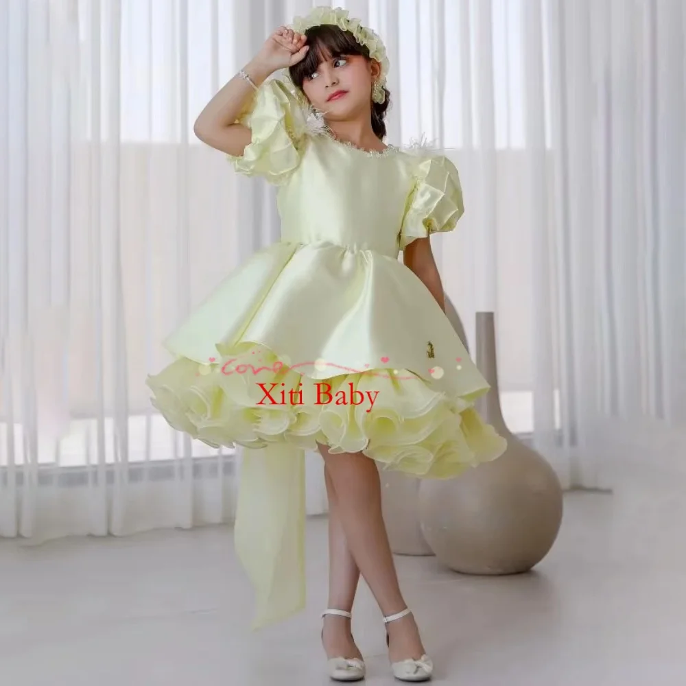 Luxurious Baby Girls Evening DressesTiered Infant Girls Birthday Party Gown New Year Dress Gift Kids Formal Outfit Customized