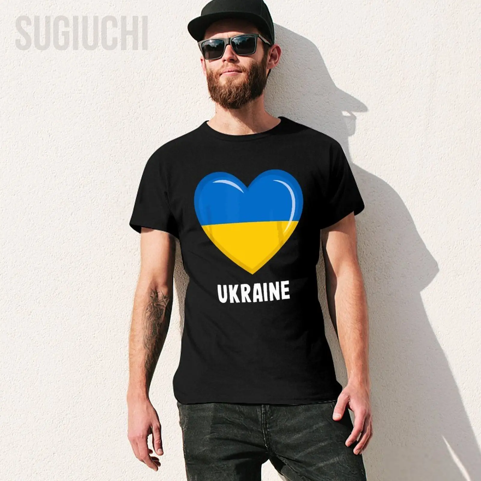 Unisex Men Ukraine Flag Heart Ukrainian Tshirt Tees T Shirts Women Boys 100% Cotton T-Shirt