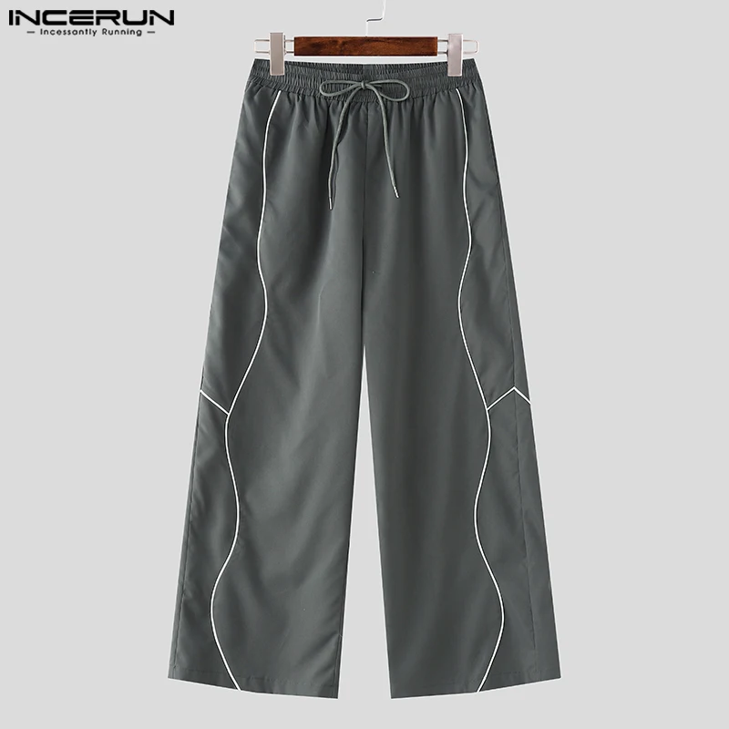 Incerun 2024 estilo coreano calças elegantes homens brilhantes emenda design elástico na cintura calça lazer clity caminhada perna larga pantalons