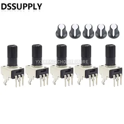5Sets=10PCS RV09 Vertical Adjustable Resistor 1K ~ 500K Ohm New 3Pin Seal Potentiometer For Arduino (5+5)Pcs With Knob White Cap