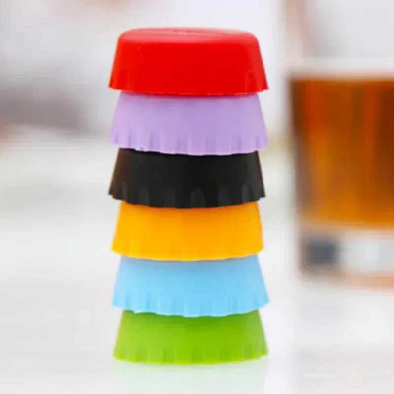 6Pcs/Set Beer Cover Soda Cola Lid Wine Saver Stopper for Kitchen Bar Supply Soft Silicone Non-toxic Reusable Silicone Bottle Cap