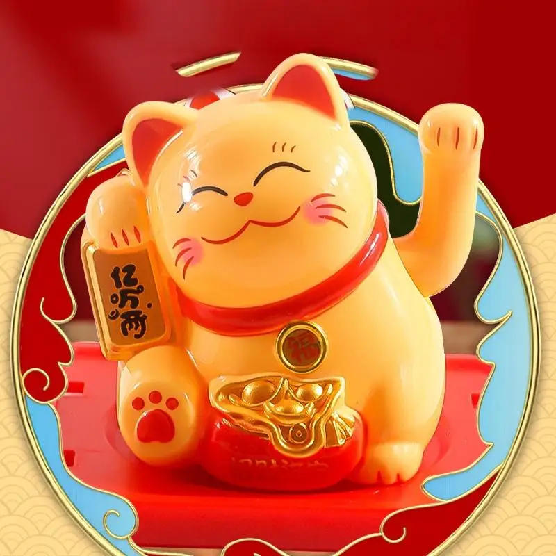 Hot 1Pcs Waving Wealth Good Fortune Awaits Solar-Powered Ornaments For Home And Office Lucky Beckoning Cat Solar Powered