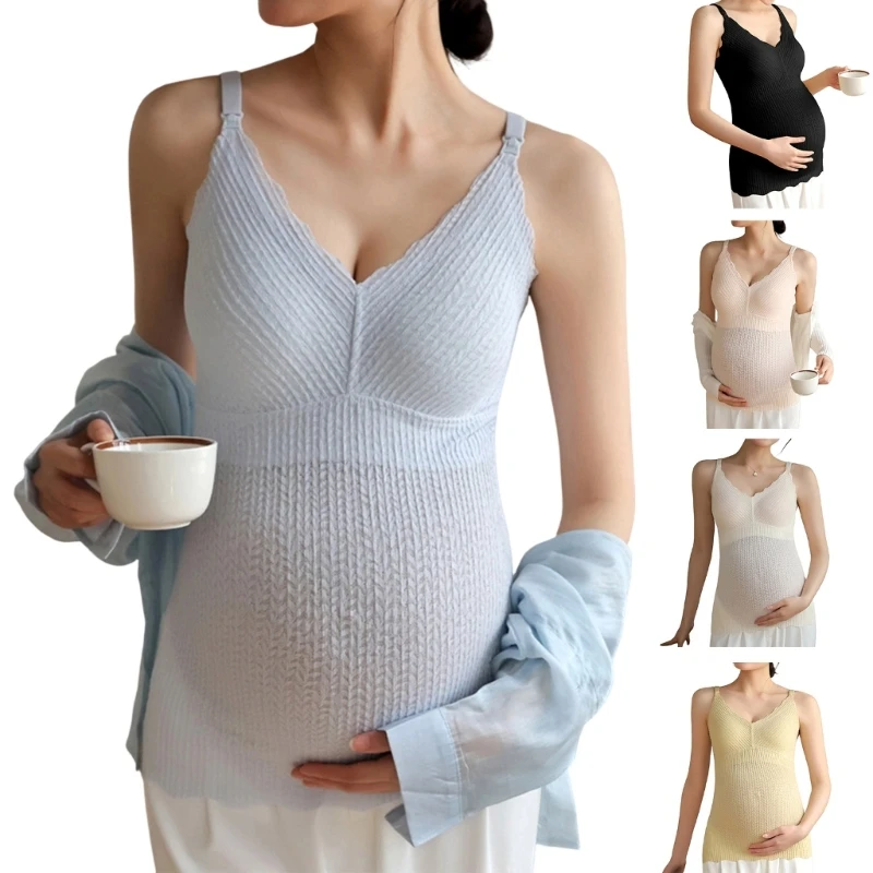 Y4UD Nursing Camisole with Ribbed Texture, Longline V-Neck Cami for Daily Layering, Rest Time, and Home Wear Plan