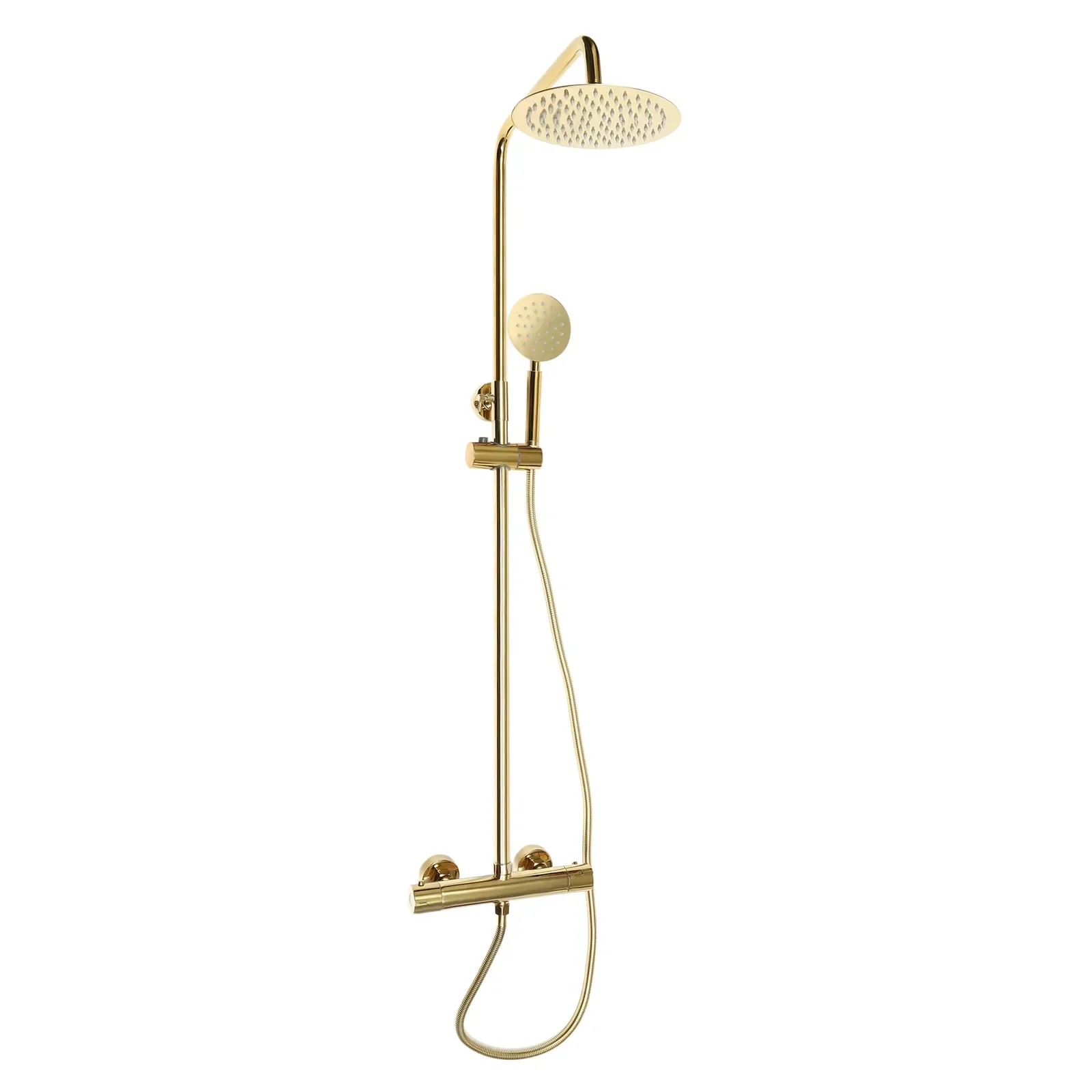 Retro gouden messing douchekolom met mengkraanset, roestvrijstalen mengkraan, thermostaat, wandmontage doucheset