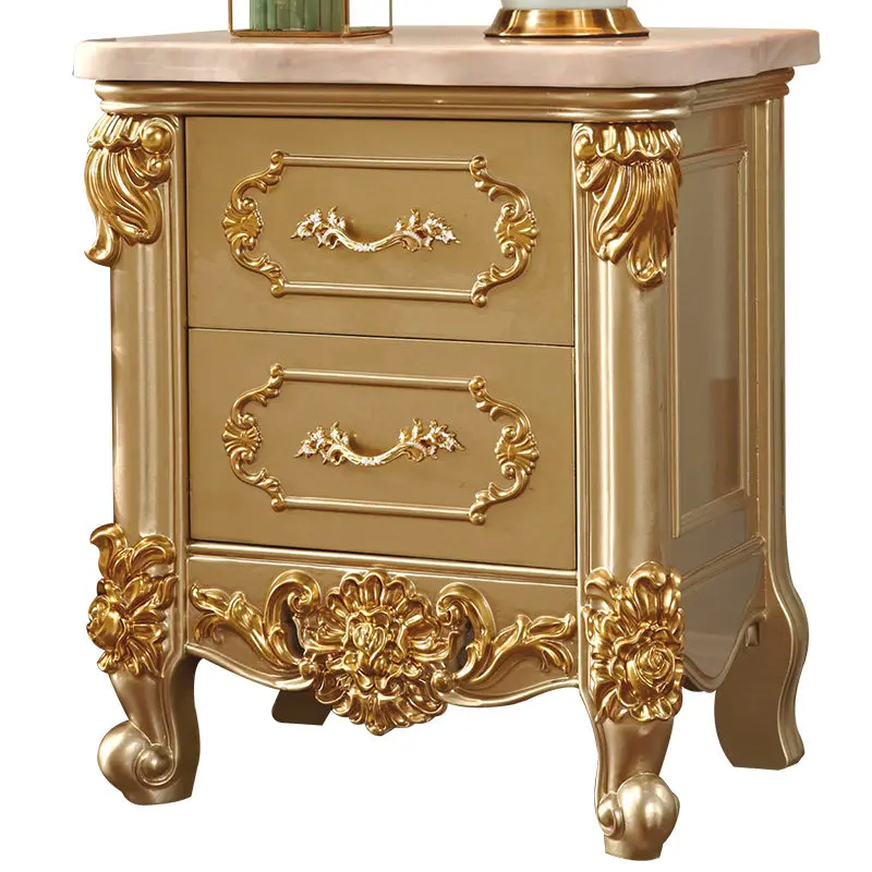 European style marble dining cabinet with champagne gold edging and carved luxurious solid wood living room TV cabinet furniture