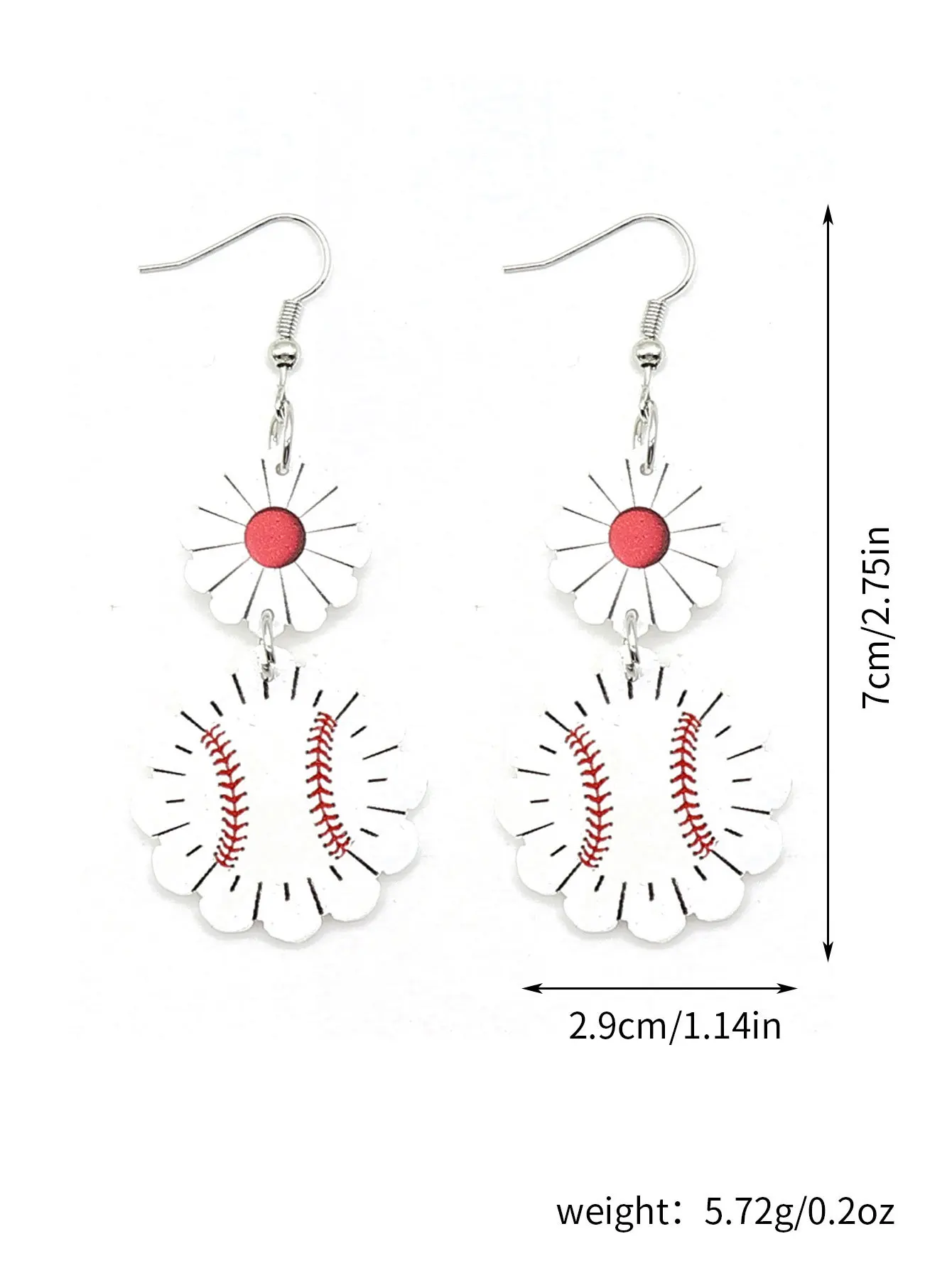 10 Pairs Yellow White Print Wood Baseball Softball Sunflower Dangle Earrings Women Team Sports Jewelry Gifts Wholesale