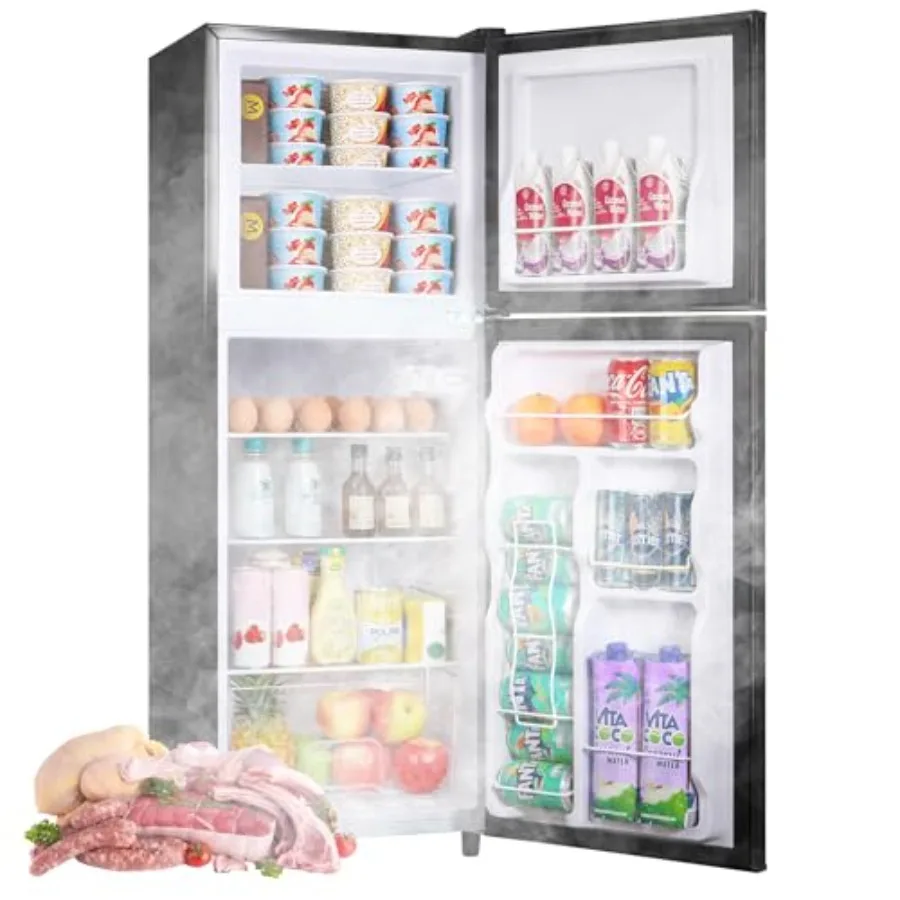 ثلاجة صغيرة مدمجة ببابين مع فريزر 4.5 قدم مكعب لغرفة النوم والمكتب والمرآب وأرفف قابلة للتعديل وإضاءة LED للباب قابلة للعكس 7 لتر