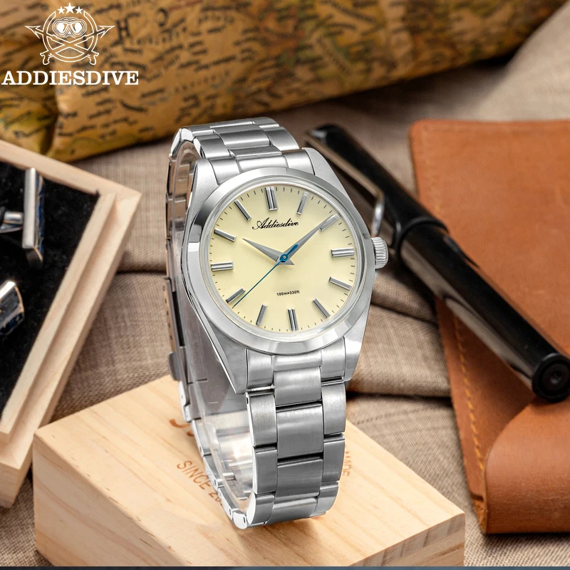 ADDIESDIVE NEW Men's Watch 36mm VH31 Quartz Watches 100m Waterproof 316L Stainless Steel AR Coated Dome Glass WristWatch AD2026