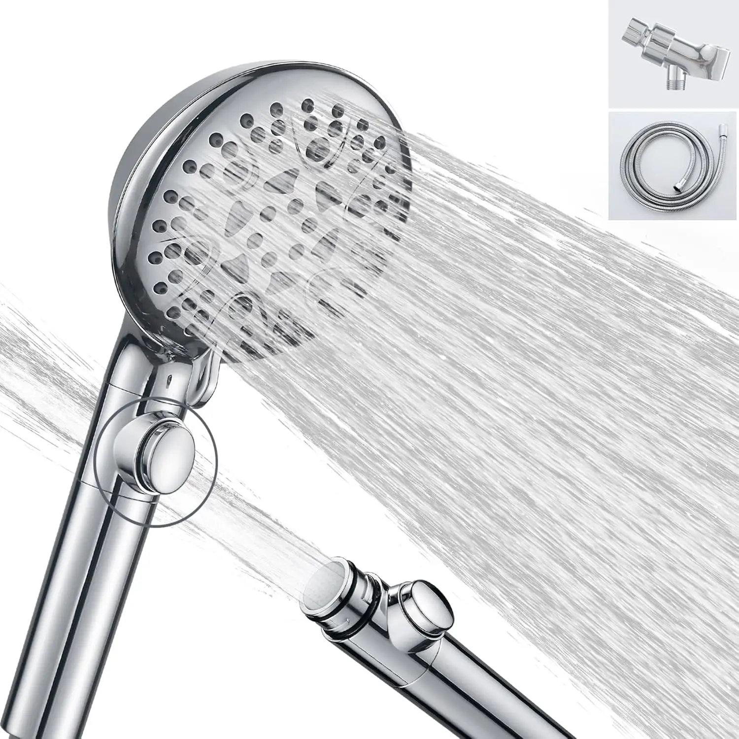

Handheld Shower Head with ON OFF Switch, 79-Inch Hose, 8 Spray Settings, High Pressure Detachable, Built-in Power Sprayer for