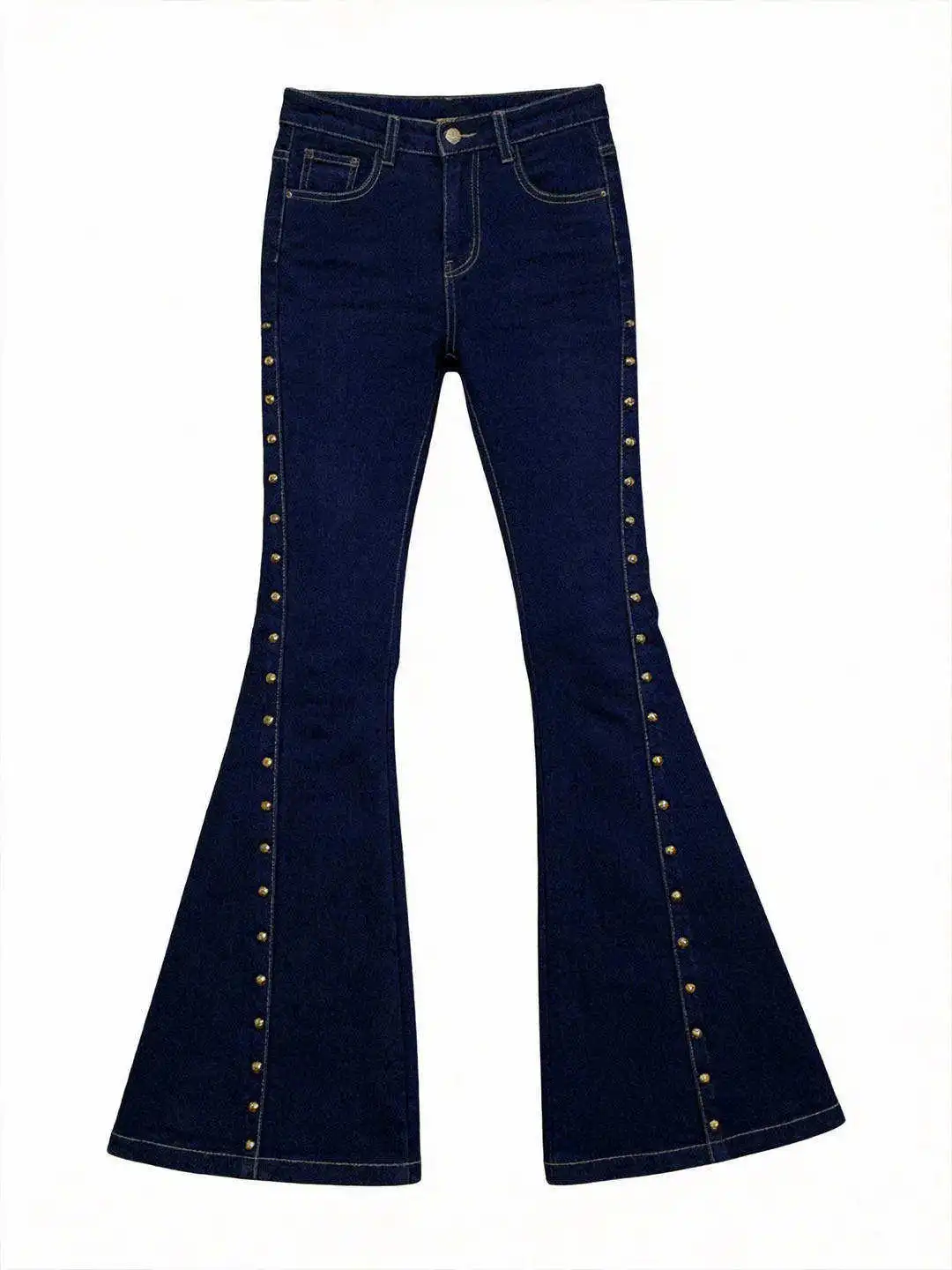

Deep Blue Embellished Slim Fit Bell Bottom Jeans for Women Fashionable Versatile High Waist Denim High-End Sensation Fish Tail