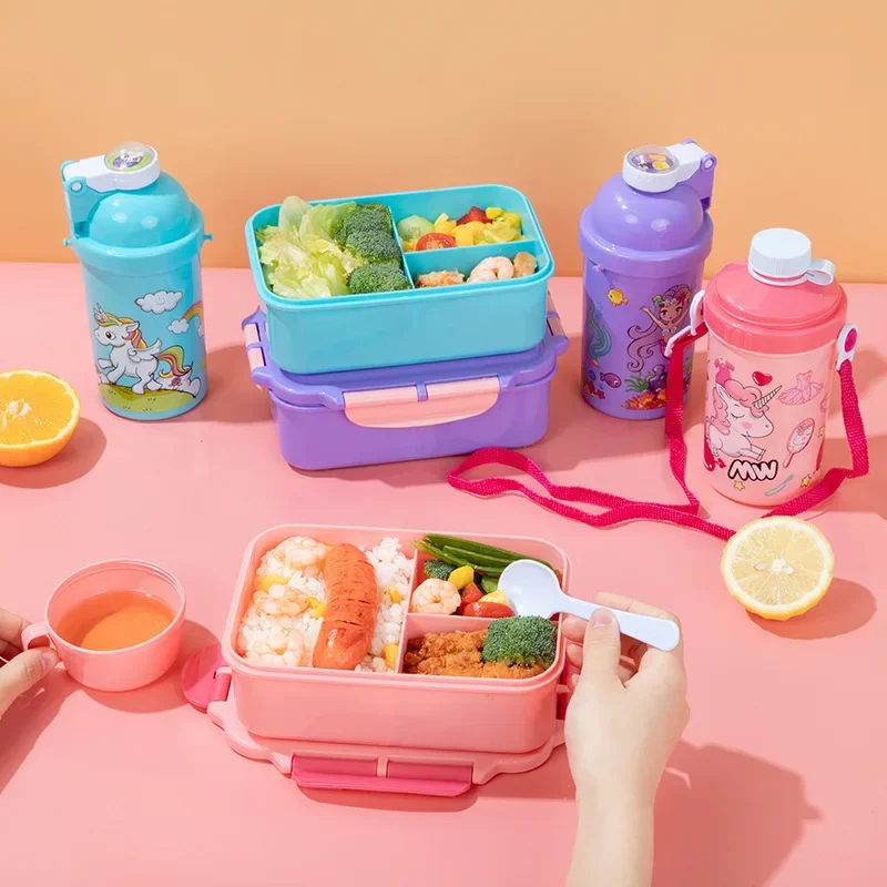 Unicorn Bento Lunch Box Water Bottle for Kids Girls Boys Children School Kindergarten Mini Snack Sandwich Food Container