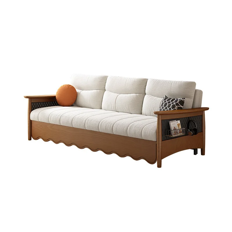 

Multifunctional sofa, sitting and lying dual purpose solid wood retractable sofa bed