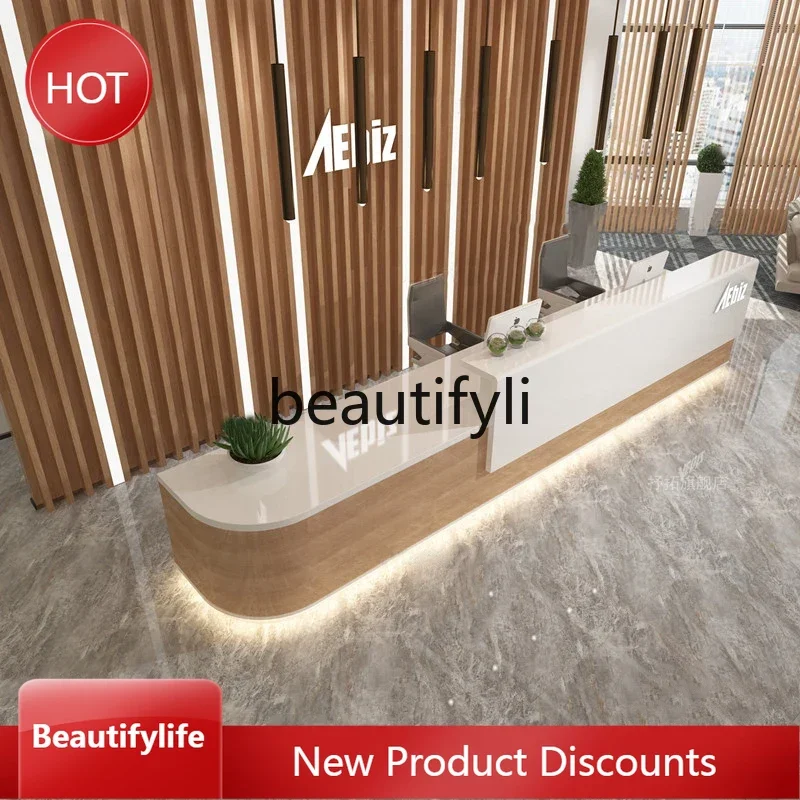 

Asmt14 ss Company Painted Front Desk Office Reception Desk Simple Modern Beauty Salon Hotel Cashier Desk Custom Corner Bar Count