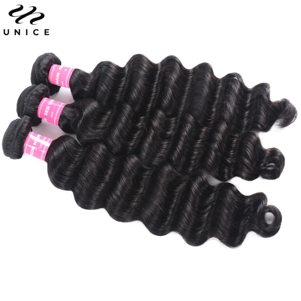 UNice Hair Loose Deep Wave Bundles 100% Human Hair 3PCS Sew In Weaves 12-26 inches Natural Color Virgin Human Hair Bundles