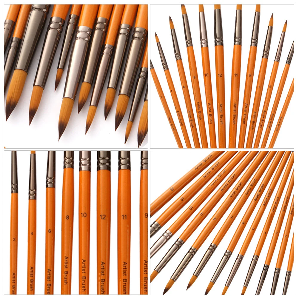 

12 Pcs Paint Brush Set Acrylic Watercolor Gouache Brushes High Quality Wood Aluminum Material Nylon Hair Flexible