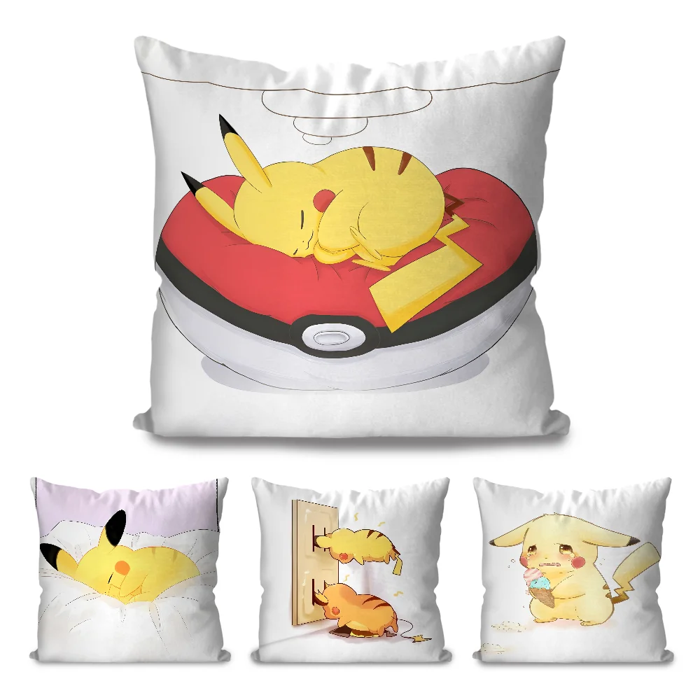 Anime cute P-pokemon  Pillow Case  Cartoon Sofa Decorative Home Double-sided Printing Short Plush Cute Cushion Cover