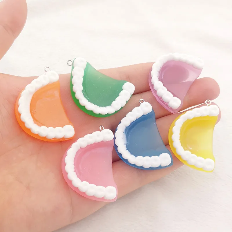 6pcs 30*46mm Resin Teeth Charm False Tooth Drop Charms Fit Keychain Necklace Earrings DIY Jewelry Making Accessories