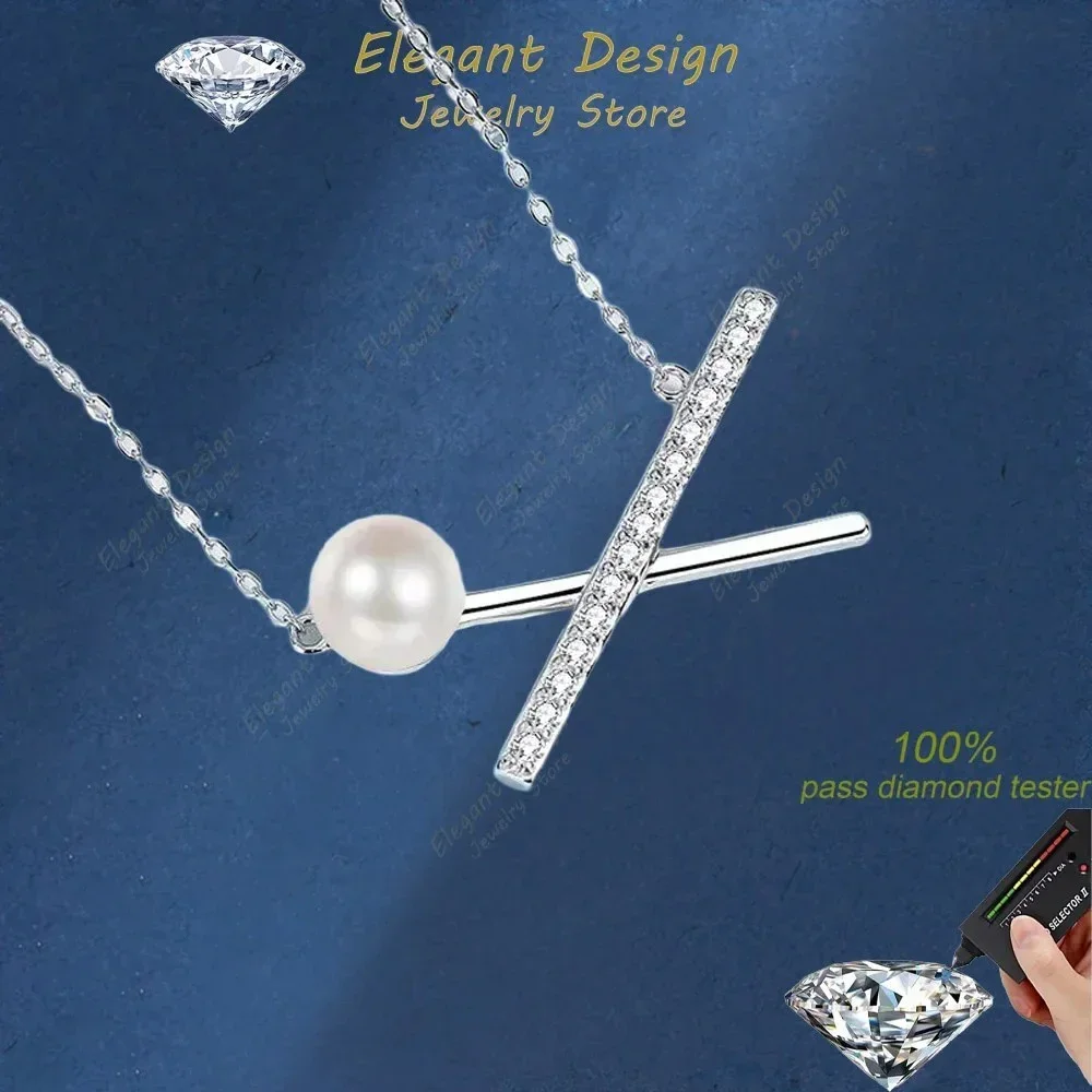 

Elegant Design Cross 0.375 CT Moissanite Necklace for Women, Popular Platinum Pt950 8mm Pearl Natural Freshwater Pendant Jewelry