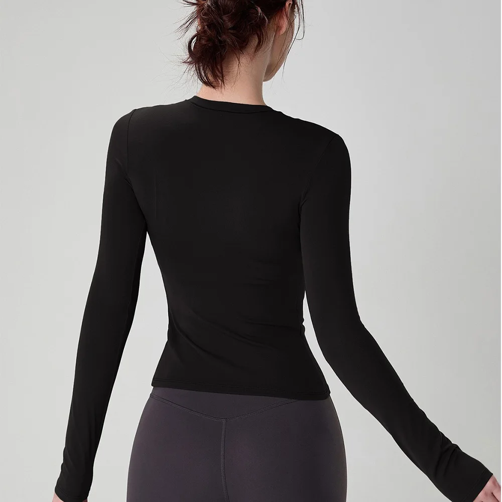 Damen-Langarm-Yoga-T-Shirt, schnelltrocknendes Sport-Top, Workout-T-Shirt, Laufshirt, sexy Bauchfreies Fitness-Gym-Shirt, Sportbekleidung – Detail 18