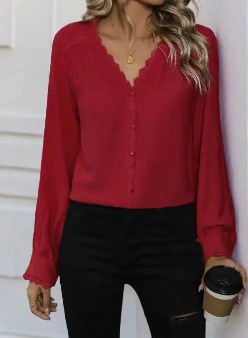 Pullover Top 2025 Autumn Winter Spring New Fashion Style Autumn Women's Clothing Casual Long-Sleeved Red Shirt