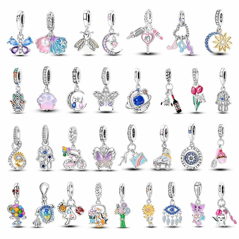 

Hot 100% 925 Sterling Silver Butterfly Devil Eyes Star-Moon Cat Claw Travel Hot Balloon Sunflower Fit Original Bracelet DIY Bead