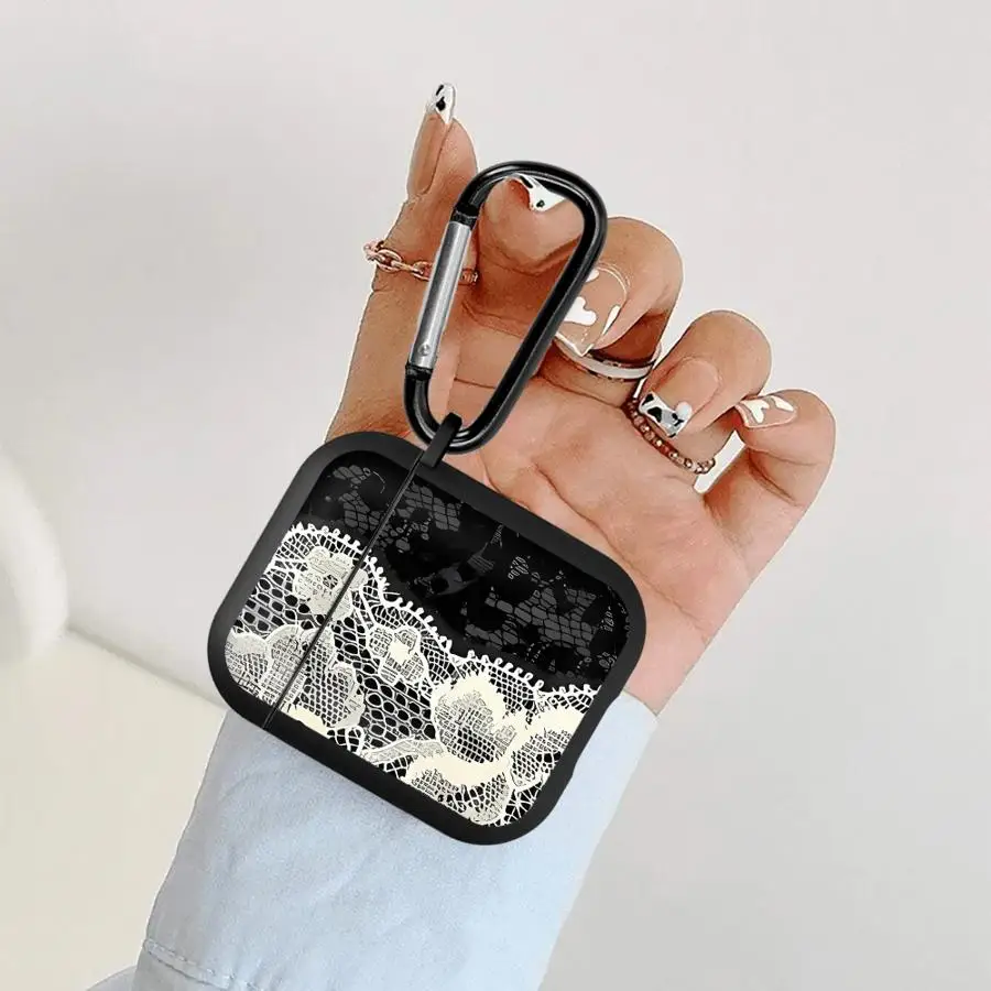 Vintage Lace Border Print Earphone Cases Cover With Hook Case For Airpods 5 1 2 4 Pro3 Pro 3 Pro2