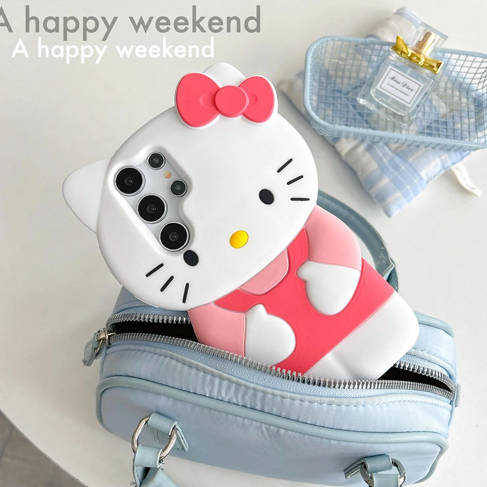 Cartoon Stereoscopic Sanrios Hello Kitty Phone Case for Samsung Galaxy S21 S22 S23 S24 FE Plus Ultra 5G Soft Silicone Back Cover