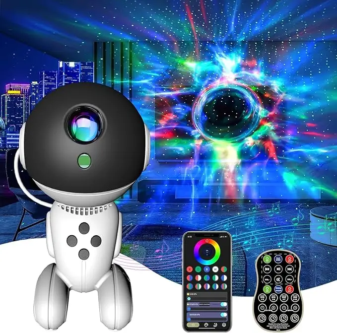 Robot projector 14 colors aurora luminous stars moon light bluetooth speaker white noise projector remote ceiling cloud light
