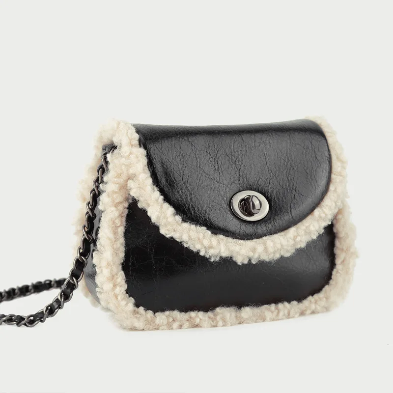 Female bag new lamb hair messenger bag female fashion chain small bag plush semicircle saddle bag shoulder bag