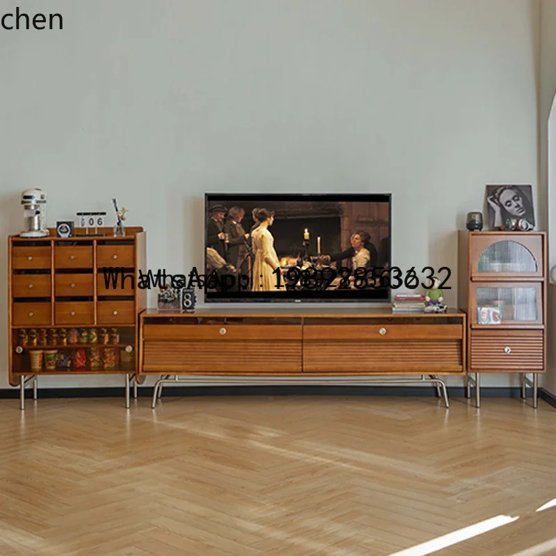 retro bucket cabinet dining side cabinet living room TV storage high bucket cabinet solid wood home accessories