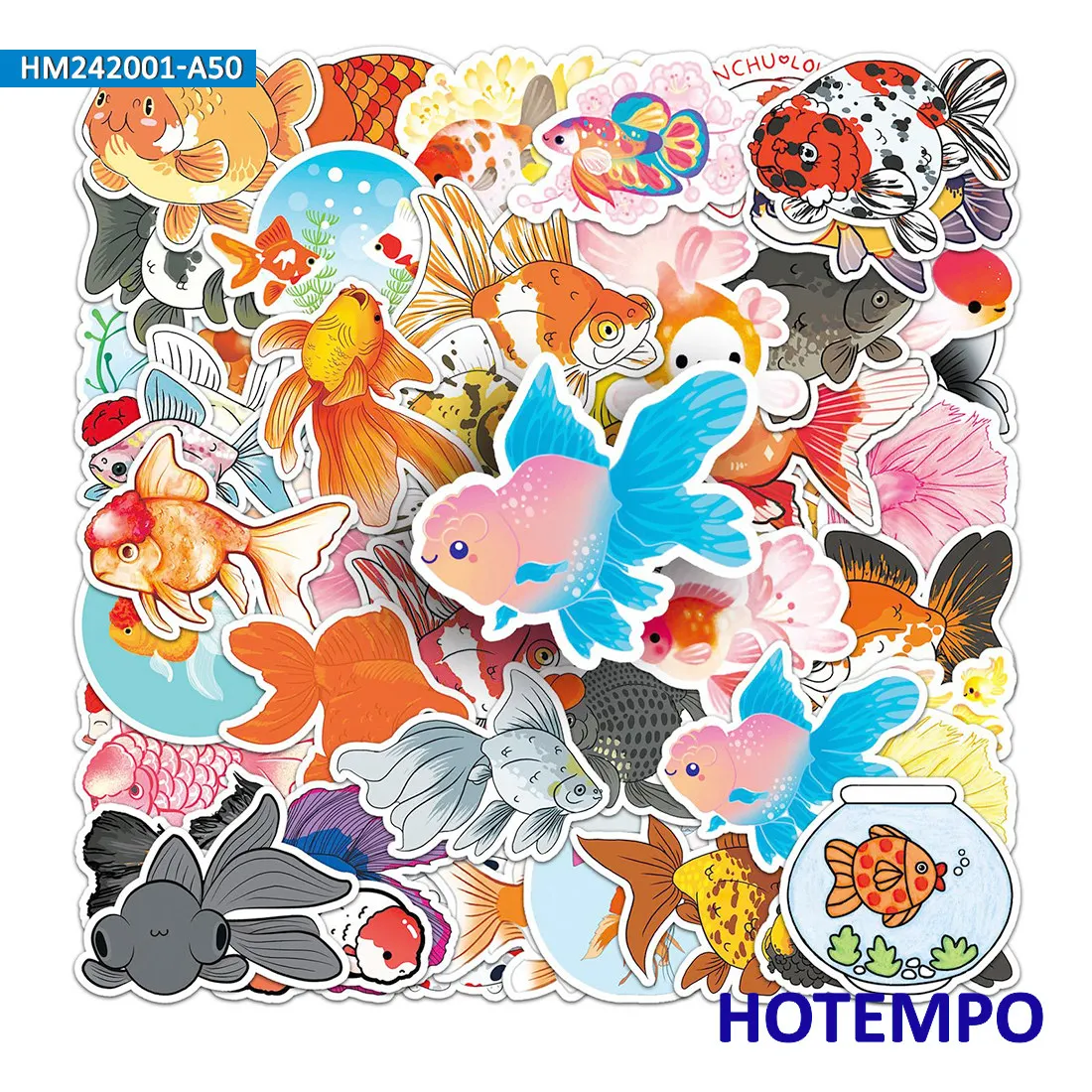 20/30/50枚、鯉の魚のステッカー、色とりどりの華やかな鯉と金魚、かわいい動物たち、電話、ラップトップ、車、バイク用、楽しいステッカーパック