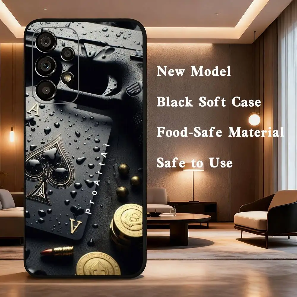 Poker Phone Case For Samsung Galaxy A73,31,32,72,41,53,52,71,22,5G,Note,J7,8,9 Soft Black Cover