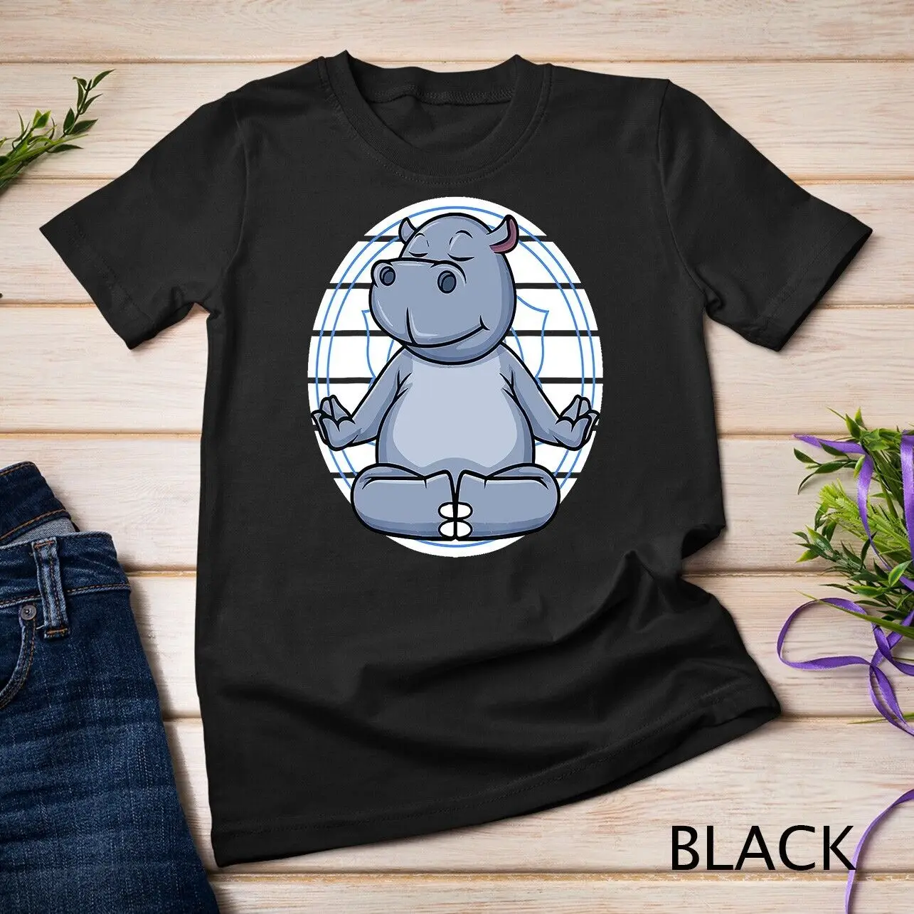 Omm Meditation Hippo Meditating Chakra Zen Yoga postures T-Shirt Unisex T-shirt