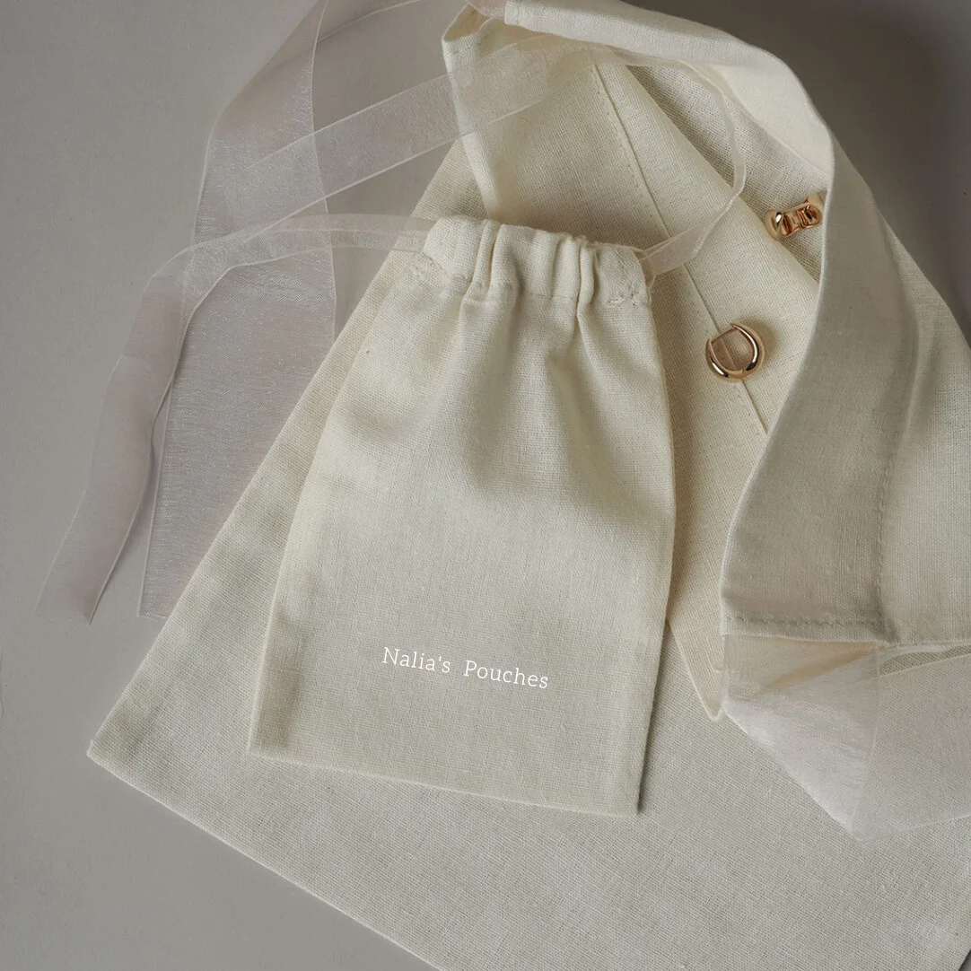 القطن الأورجانزا الشريط تغليف المجوهرات الرباط حقيبة لحفل الزفاف لصالح أكياس شخصية شعار مخصص شيك الحقيبة الصغيرة #5